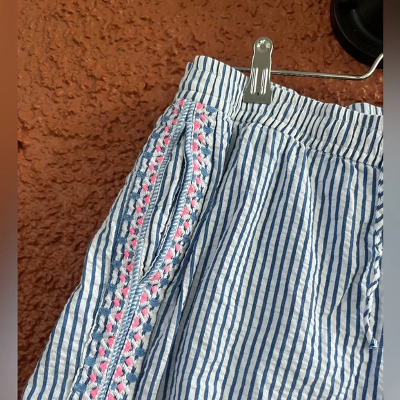 Vineyard Vines Blue White Striped Seersucker Embroidered Shorts Girls Size 16 XL - Picture 2 of 6